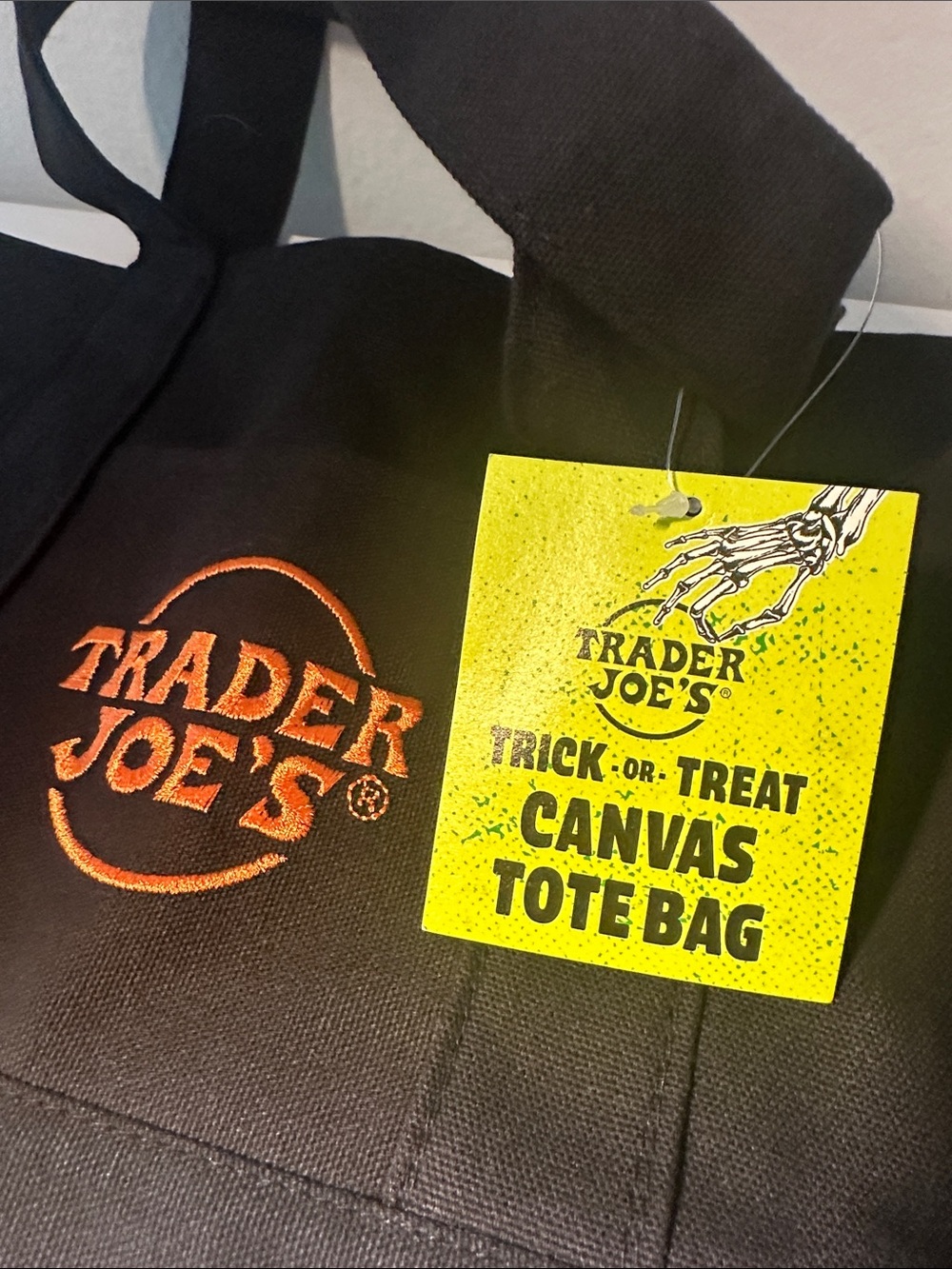 Trader Joe's Black Mini Canvas Tote Bag with Orange Logo Halloween is here!